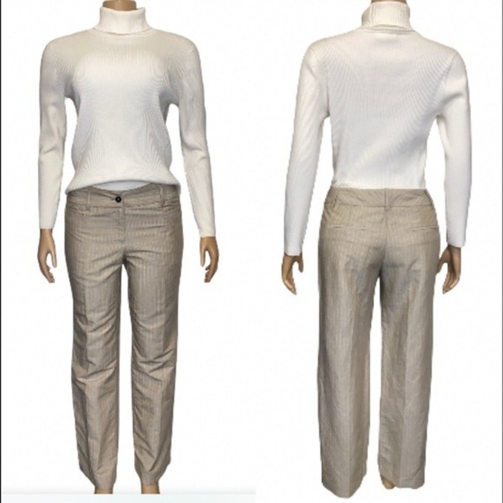 Trixie + LuLu Pants Pen Striped Linen blend Beige straight legs size 8